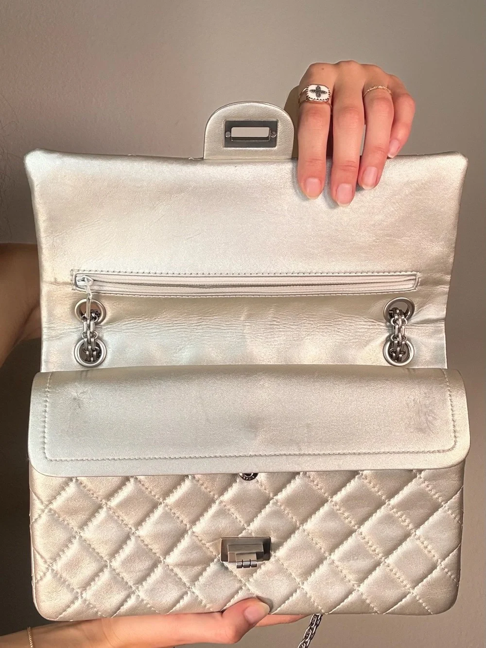 CHANEL Silver 225 Flap Bag